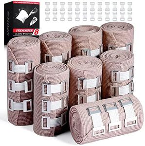 FRESINIDER Elastic Bandage Wrap 8 Pack(4 X 3 + 4 X 4 Wide Rolls) + 48 Clips | Stretch Compression Bandage Stretches up to 15ft | Ideal for Medical, Sports, Sprains, Calf, Ankle & Foot