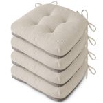 FlyGulls Indoor Kitchen Chair Cushions Set of 4 18"X16.5"X3" Soft Anti Slip Dining Chair Pads Tufted Kitchen Seat Cushion with Ties, Beige