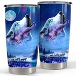 SANDJEST Wolf Stainless Steel Tumbler 20oz Tumblers with Lid Gift for Men Dad Son Christmas Birthday