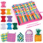 PATPAT® Weaving Loom Kit Toys for Kids, 12 Colors Elastic Rope Weaving Art Kit Knitting kit with Crochet Needles, Kids Art and Craft & String Art Kit, Beginners DIY Art Crafts Kit for Kids and Adults