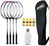 Magicorange Badminton Rackets Set of 4 for Outdoor Backyard Games, Including 4 Racquets,4 Shuttlecocks, 4 Replacement Grip Tapes & 1 Carry Bag (Blue+Red)