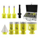 Diamond Core Drill Bits Set - 9pcs (6/6/8/20/25/35/50mm+35mm Beveling Chamfer Bit+SDS Adapter) Hole Saw Kit for Porcelain Ceramic Tile Marble Granite Stoneware Quartz with 5/8-11 Thread SANLEETEK