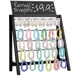 Poyilooo Jewelry Display for Vendors, 30 Hooks Wood Earring Bracelet Display for Vendors Selling with Adversitsing Board, Large Capacity Jewelry Display Holder Stands Rack for Earring Cards Keychain