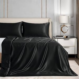 Homiest 48"x72" Duvet Cover for Weighted Blanket, Black Satin Weighted Blanket Cover with 8 Ties, Silky & Removable Zippered Duvet Cover Twin Heavy Blanket Duvet Cover for Adults