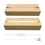 2Pcs Wooden LED Night Light Base, 7 Colors Brightness Adjustable Rectangular Wooden Lighted Base for Acrylic Crystal Glass Plate Resin Art