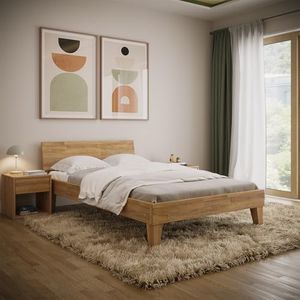 skølm Asgard Massivholzbett 120x200 cm - hochwertiges Holzbett aus Eiche mit Kopfteil – Bettgestell in Natur geölt - Bettrahmen geeignet als Doppelbett - Futonbett - Schlafzimmer Bett