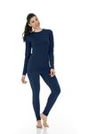 Thermajane Women's Ultra Soft Thermal Underwear Long Johns Set with Fleece Lined (Large, Navy)