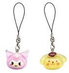 ONCRO® Kuromi | Cinnamoroll dog | Melody doll Crystal Candy jelly type hard | matte Pendant Phone Charms cute for girls hanging Keychain accessories necklace bracelet 2pc (Purple Kuromi & Dog)