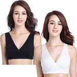 CAKYE Nursing Bras for Breastfeeding Maternity Sleep Bra Pregnancy Cotton Bralette, White/Black, Medium