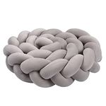 KOGITI 3 Strand Round Knit Cushion Soft Knot Throw Pillow Handmade Braided Plush Decor for Couch Sofa Bed (Grey,160 Inch)