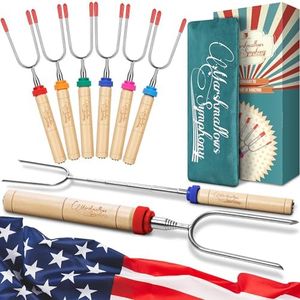 CARPATHEN Marshmallow Roasting Sticks - Set of 6 Premium Rotating Smores Sticks - Extra Long Telescoping Marshmallow Sticks for Fire Pit, Campfire & Bonfire - Camping Accessories