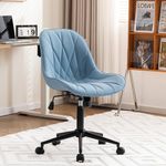 YOUNIKE Blue Office Chair Desk Chair, Comfy Home Office Desk Chairs with Wheels, Modern Swivel Armless Desk Chair Cute, Small Faux Leather Padded Computer Chairs, Loads up to 300LBS