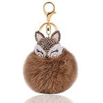 Bag Pendant Charm Key Holder Women Pom Pom Keychain with Alloy Fur Ball Fox Head