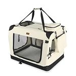 VOUNOT Pet Carrier Bag Portable Foldable Dog Cat Travel Carrier Bag, 3 Entry Doors, Breathable Mesh and Padded Handles, M Beige