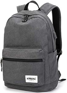 Kinmac Grey Canvas 15 inch Waterproof Laptop Travel Outdoor Backpack with USB Charging Port for 13 inch 14 inch and 15.6 inch Laptop