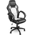 TRESKO Racing Style Faux Leather Office Chair Executive Chair Swivel Chair White, Padded armrests, Racer Gaming Chair with tilt function and nylon castors, Gas lift SGS tested