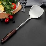 Mockery Wok Spatula Stainless Steel Metal Wok Spatulas Utensils for Cooking, Heavy Duty Wok Utensils with Heat Resistant Long Wooden Handle, Perfect to Flipping and Turning, 13 Inch