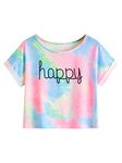 SweatyRocks Women's Short Sleeve Tie Dye Letter Print Crop Top T Shirt Multicoloured XS, Tie Dye Pink, X-Small