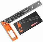 12” Woodworking Square Ruler - Preciva Right Angle Ruler Carpenter Square Layout Tool, Features Stainless Steel Blade, Retractable Ledge, 1/16” and 1/32” Notch Spacing and Multi-Angle Scribe Mark