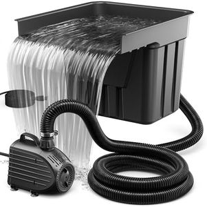 NFESOLAR Pond Waterfall Spillway Kit, Includes Waterfall Box, Filter Media, 1200GPH Water Pump and 10 FT Corrugated Tubing, for Ponds and Streams up to 3,000 Gallons N4332
