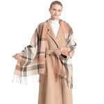 Miss Lulu Women Scarves Winter Long Soft Warm Tartan Check Wraps Wool Spinning Tassel Shawl Stole Scarf Ladies (Apricot)