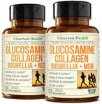 Glucosamine Chondroitin MSM with Collagen Powder. Joint Support Supplement. Bromelain, Quercetin, L-Methionine & Boswellia Extract capsules. Hair Skin and Nails Vitamins. FSA eligible. 2 Pack