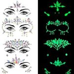 Music Festival Face Jewels Stickers, Glow In The Dark Mermaid Face Gems Face Glitter Jewels Temporary Tattoos Diamond Eyes Body Paint Stickers For Black Light Neon Uv Graduation Party Rave Makeup Luminous(A)