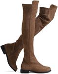 Shoe'N Tale Womens Low Heeled Boots Pointed Toe Over The Knee Thigh High Boots, Taupe, 5