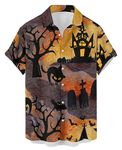 Hodaweisolp Mens Halloween Christmas Shirts Funky Santa Button Down Shirt Printed Short Sleeve Bowling Shirts, Halloween Cat, X-Large