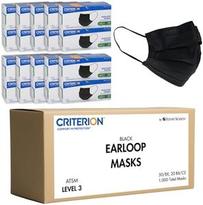 Criterion ASTM Level 3 Disposable Face Mask – Black, 3-Ply, Fluid Resistant, Latex-Free, Flat Earloops, Adult, 50/Box - 20 Boxes (1,000 Total Masks)
