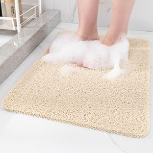 Non-Slip Shower Mat Bathtub Mat for Bath Tub,Anti Slip Bath Tub Mat,Floor Mat,Soft PVC Loofah Bathroom Mats,Foot Scrubber Mat,Quick Drying Easy Cleaning Mats for Wet Areas（40 * 16 Beige）