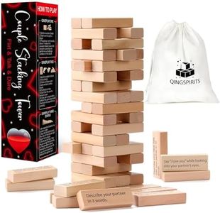 Qingspirits Super Fun Couples Tumble Tower Game for Grown Ups, 54pcs Exciting Date Night Stacking Wooden Blocks Talking Challenge Dare Romantic Anniversary Games for Your Partner, Only Grown Ups 17+