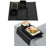 Couch Cup Holder Tray, Silicone Spill-Proof Portable Sofa Armrest Drink Table Accessories, Slip-Proof Armchair Beverage Holder for Couches, Recliner Caddy Arm Trays for Women Men(Black)