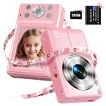 Digital Camera with 32G Card, 1080P Digital Camera Cheap 44MP HD Compact Digital Camera Photo Camera Kids Camera with 2.4" Screen 16X Digital Zoom and 1 Battery for Girls, Boys, Beginner-Pink