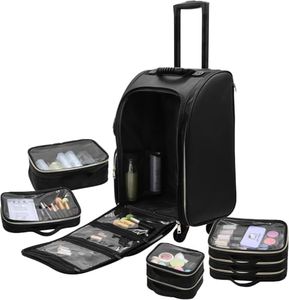 SLOVENIA Nylon Professional Rolling Makeup Case, Soft Sided Make Up Train Case, Travel Organizer Portable With Wheel For Makeup Artist Cosmetology Nail Technician Hair Stylist Supplies (01)
