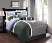 Chezmoi Collection 7-Piece Quilted Patchwork Comforter Set (King, Gray/Charcoal/Blue)