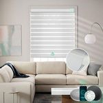 Yoolax Motorized Zebra Blinds Compatible with Alexa, Light Filtering Day and Night Dual Layer Sheer Blinds Custom Size, Privacy Light Control Horizontal Window Blind (90% V-Haze Narrow White)