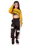 Girls 3 Piece Outfits Cropped Hoodie Tank Top Jogger Pants Set, Hip Hop Jazz Street Dance Skateboarding Clothes (Yellow, 8-10)