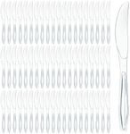 Prestee 100 Clear Plastic Knives Heavy Duty Plastic Silverware Knives, Fancy Plastic Cutlery, Elegant Disposable Knives Pack, Bulk Disposable Flatware, Plastic Utensils Set, Nice Disposable Silverware