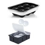 SPRQCART Ice Cube Trays (Set of 2), Sphere Ice Ball Maker with Lid & Large Square Ice Cube Maker for Whiskey, Cocktails and Homemade, Keep Drinks Chilled (Square & Round Ice Cubes)