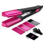 Terviiix Crimper Hair Iron with 4 Interchangeable Plates, Keratin & Argan Oil Infused Hair Crimper for Women, Volumizing Crimping Iron for Thin Fine Hair, 5 Heat Settings & 60 Mins Auto Off, Pink