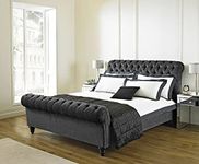 Official Silverline Beds Sleigh bed Scroll bed frame Upholstered chesterfield (Slate Plush, 5ft Kingsize)