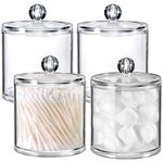 2 Pack Qtip Holder Dispenser for Cotton Ball, Cotton Swab, Cotton Round Pads, Floss - Clear Plastic Apothecary Jar Set for Bathroom Canister Storage Vanity Makeup Organizer (4 Pack)