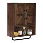 RUSTOWN Farmhouse Wall Storage Cabinet with Two Barn Door, Rustic Mounted Medicine Cabinet with Adjustable Shelf and Towel Bar, 3-Tier Wood Cabinet for Kitchen, Bathroom, Living Room (Dark Walnut)