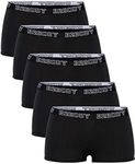 B2BODY Cotton Underwear Women - Boyshort Panties for Women Small to Plus Size Multi Pack, 5 Pack Cheeky Boyshorts (All Black), Small