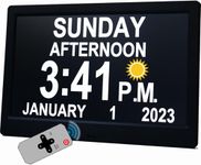 MAXCULUX 【Upgraded】 11.5" Large Digtal Clock with Day and Date for Seniors, Auto DST, 19 Alarms & Auto Dimmable, Non-Abbreviated Clock for Elderly Dementia Alzheimers