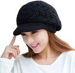 Malvina Women's Winter Warm Knit Hat Wool Snow Ski Caps with Visor (Black, Free Size)