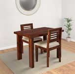 Indoplaza Sheesham Wood 2 Seater Dining Table with 2 Cushion Chairs | Wooden Dining Room Set Dinner Table Furniture for Living Room Home Restaurant - Mahogany Finish