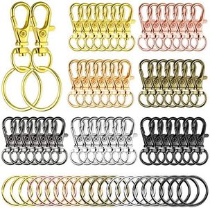 100 Pieces Swivel Clasps Set 50 Piece Lanyard Snap Hooks with 50 Piece Key Chain Rings, Lobster Clasp Keychain Hooks Key Chain Clip Hooks Lobster Claw Clasps for Keychain Jewelry DIY (Multicolored)