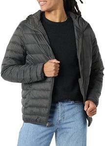 Amazon Essentials Men's Lightweight Water-Resistant Packable Hooded Puffer Jacket, Dark Grey, Medium